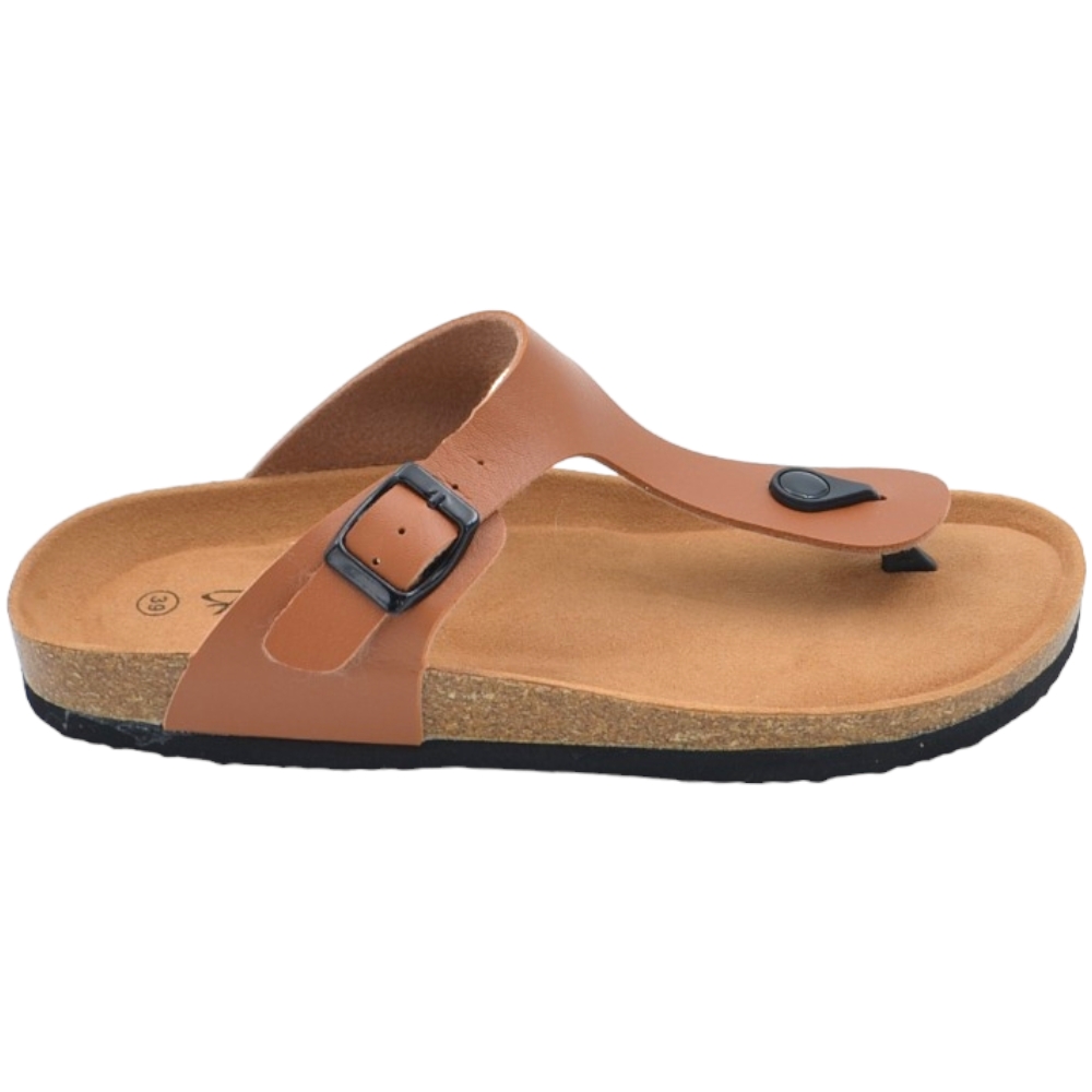 Sandali donna estivi in pelle cuoio con fibbia nera regolabile infradito fondo Eva con antiscivolo 