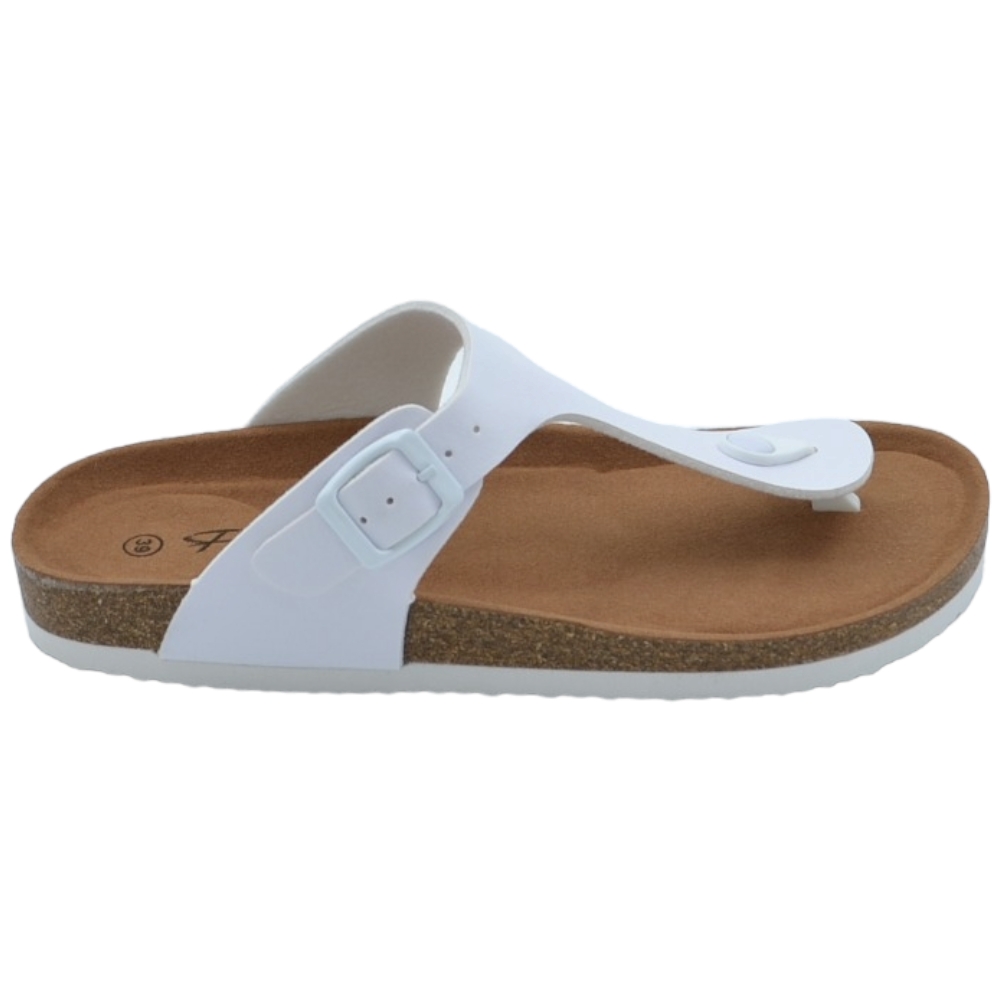 Sandali donna estivi in pelle bianca con fibbia nera regolabile infradito fondo Eva con antiscivolo 