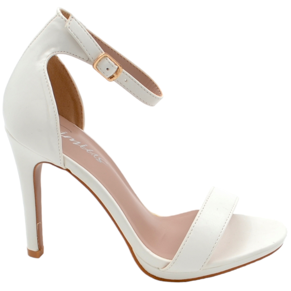 Sandali donna tacco bianco con tacco a spillo 12 cinturino alla caviglia plateau 1,5 cm basic .