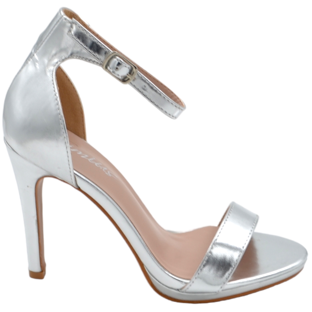 Sandali donna tacco argento con tacco a spillo 12 cinturino alla caviglia plateau 1,5 cm basic 