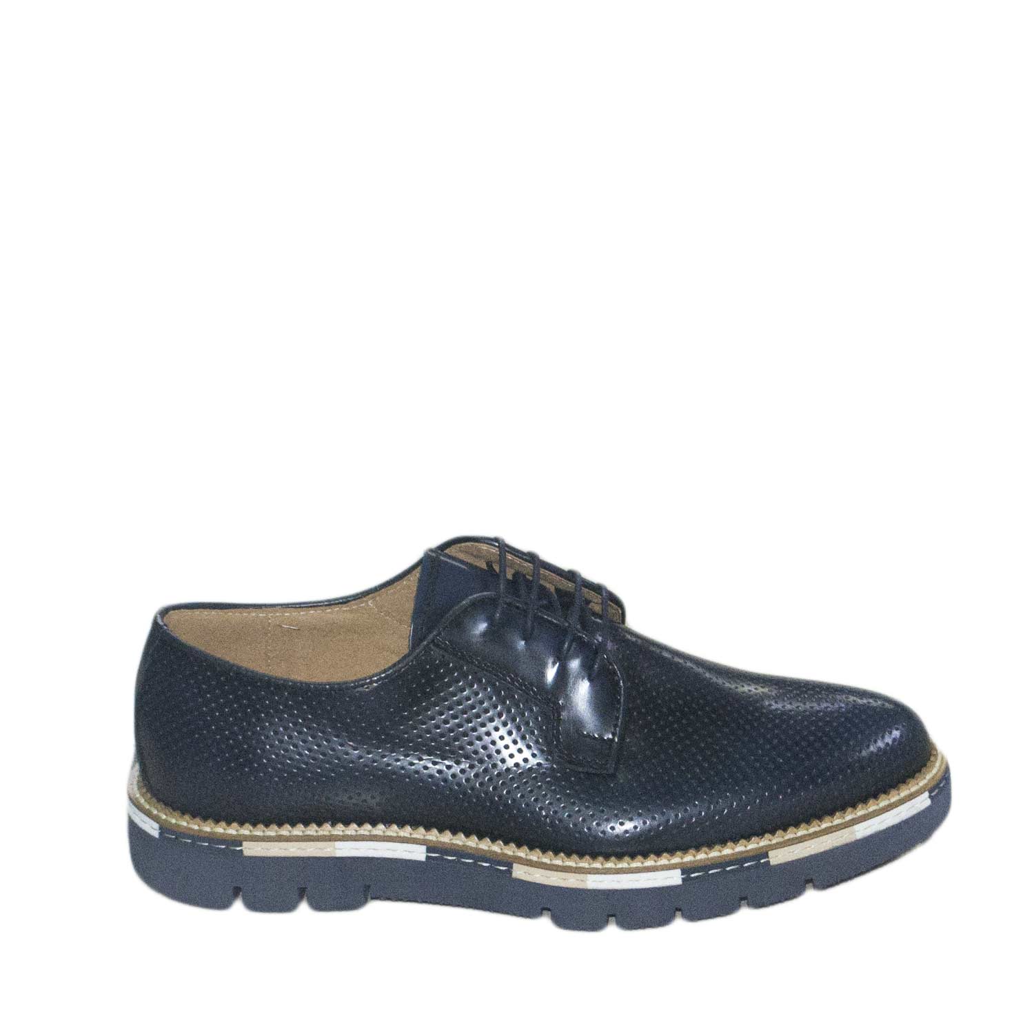 Scarpe uomo francesina blu pelle lucida microforato fondo bidone mare  stringhe uomo stringate Malu Shoes