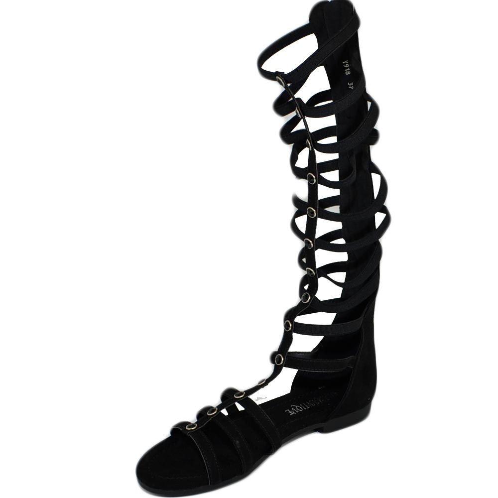 Stivali sandali alla schiava donna nero elastici borchie