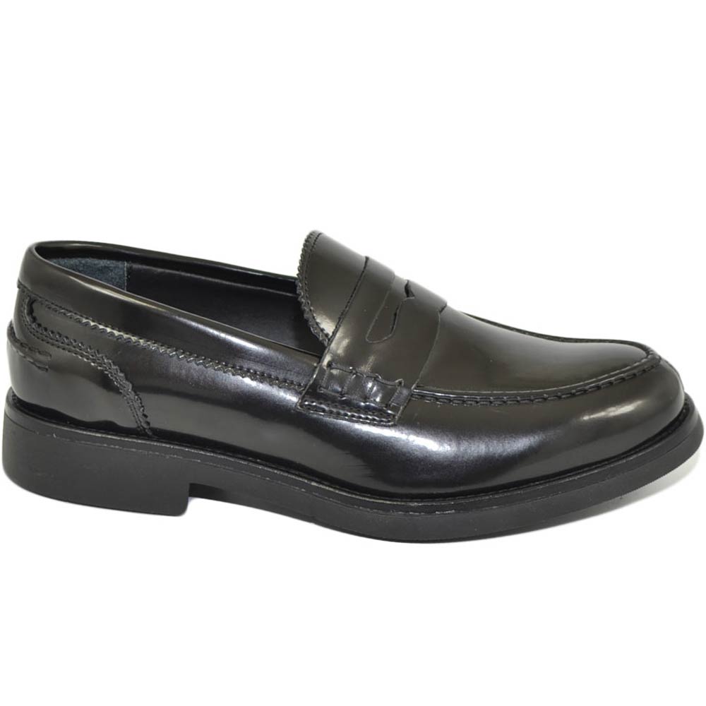 Scarpe uomo mocassini college vera pelle nero con bendina inglese made in italy fondo gomma leggera light