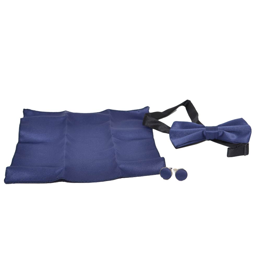 SET COORDINATO UOMO PAPILLON CON GEMELLI E POCHETTE BLU RASO - 5
