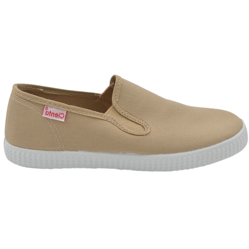 Sneakers da bambino Cienta in cotone biologico beige sabbia profumate alla fragola slip-on senza lacci con elastico