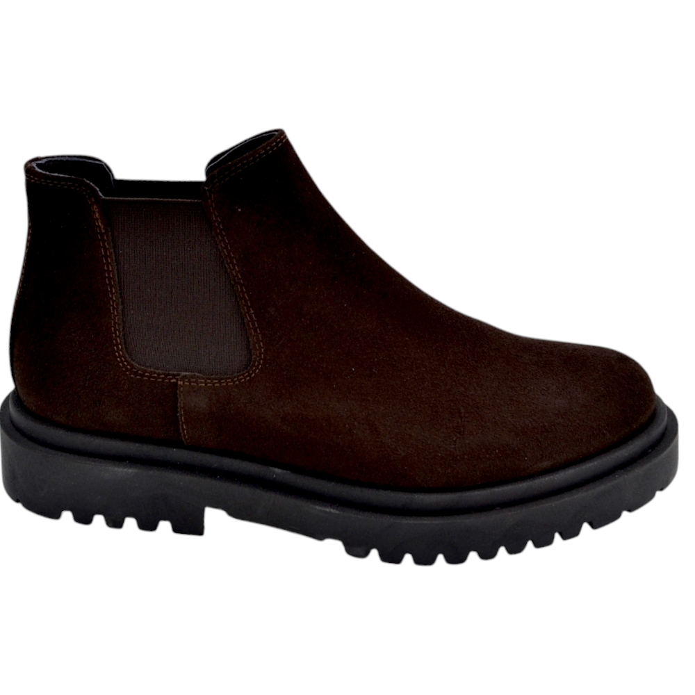 Beatles uomo stivaletto LS elastico vera pelle scamosciata marrone suola alta zigrinata Luxury  made in italy