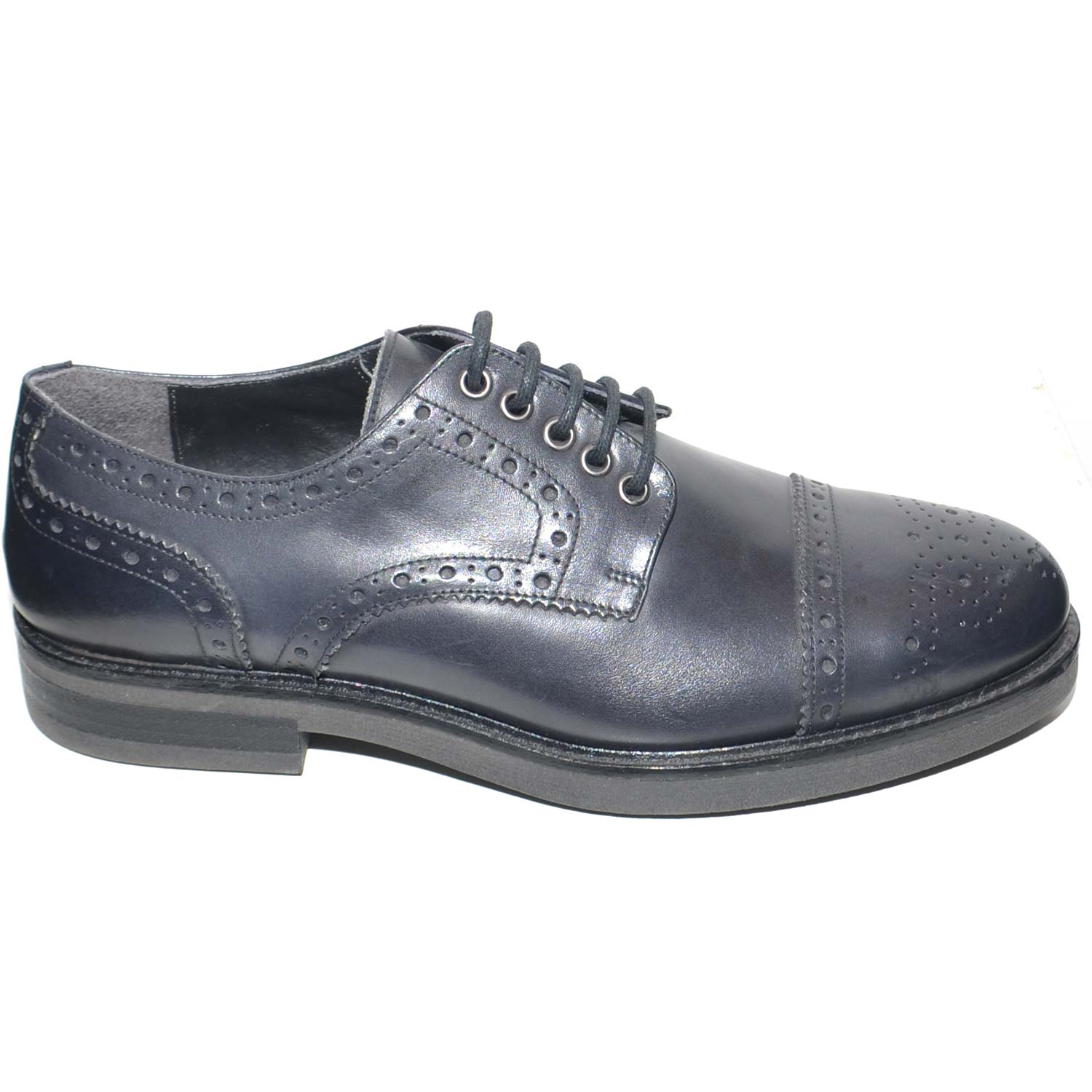 SCARPE UOMO FONDO GOMMA ANTISCIVOLO VERA PELLE ABRASIVATO NERO CLASSICA CERIMONIA FONDO GOMMA ANTISCIVOLO