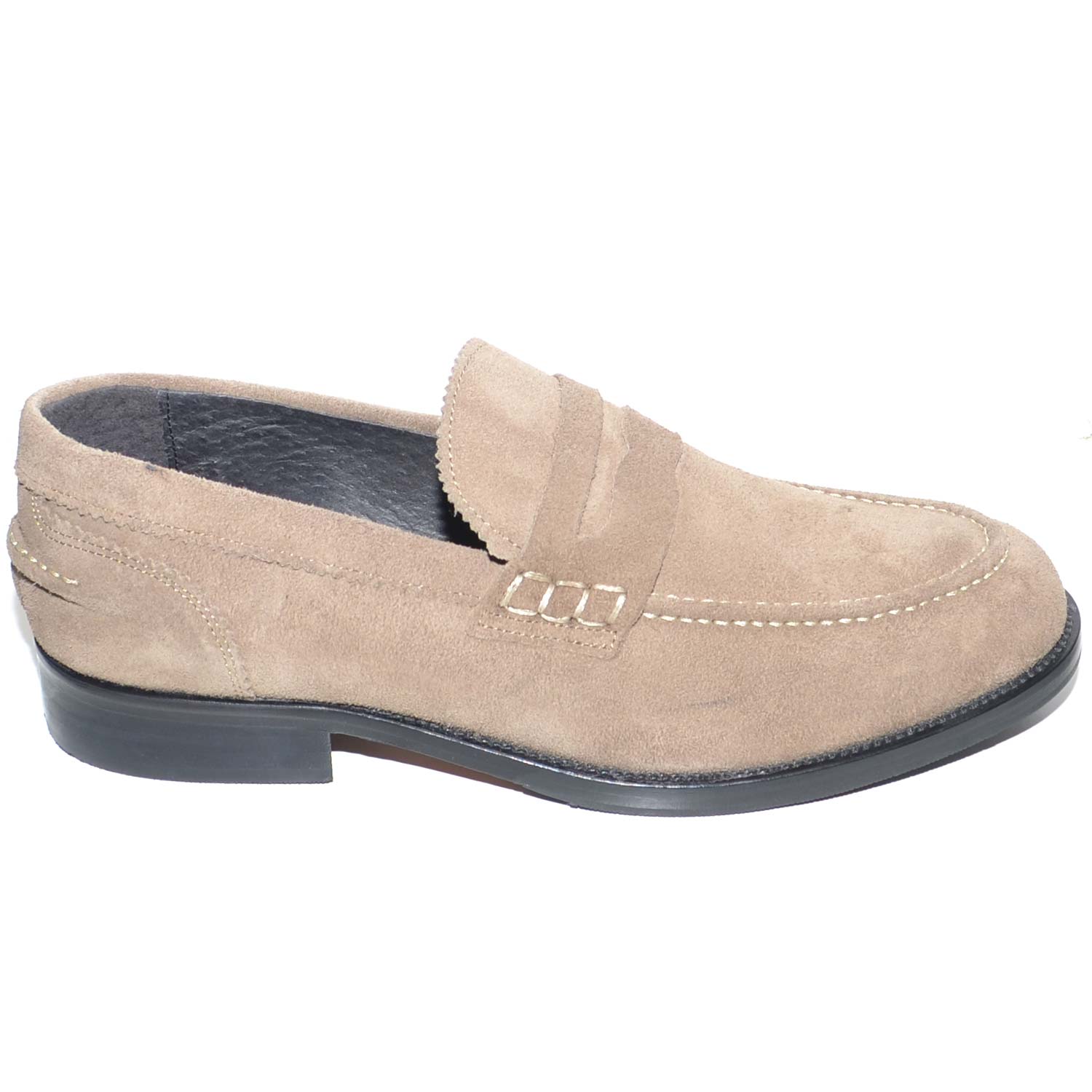 MOCASSINI UOMO INGLESE COLLEGE VERA PELLE SCAMOSCIATA BEIGE MADE IN ITALY FONDO CLASSICO SPORTIVO GENUINE LEATHER