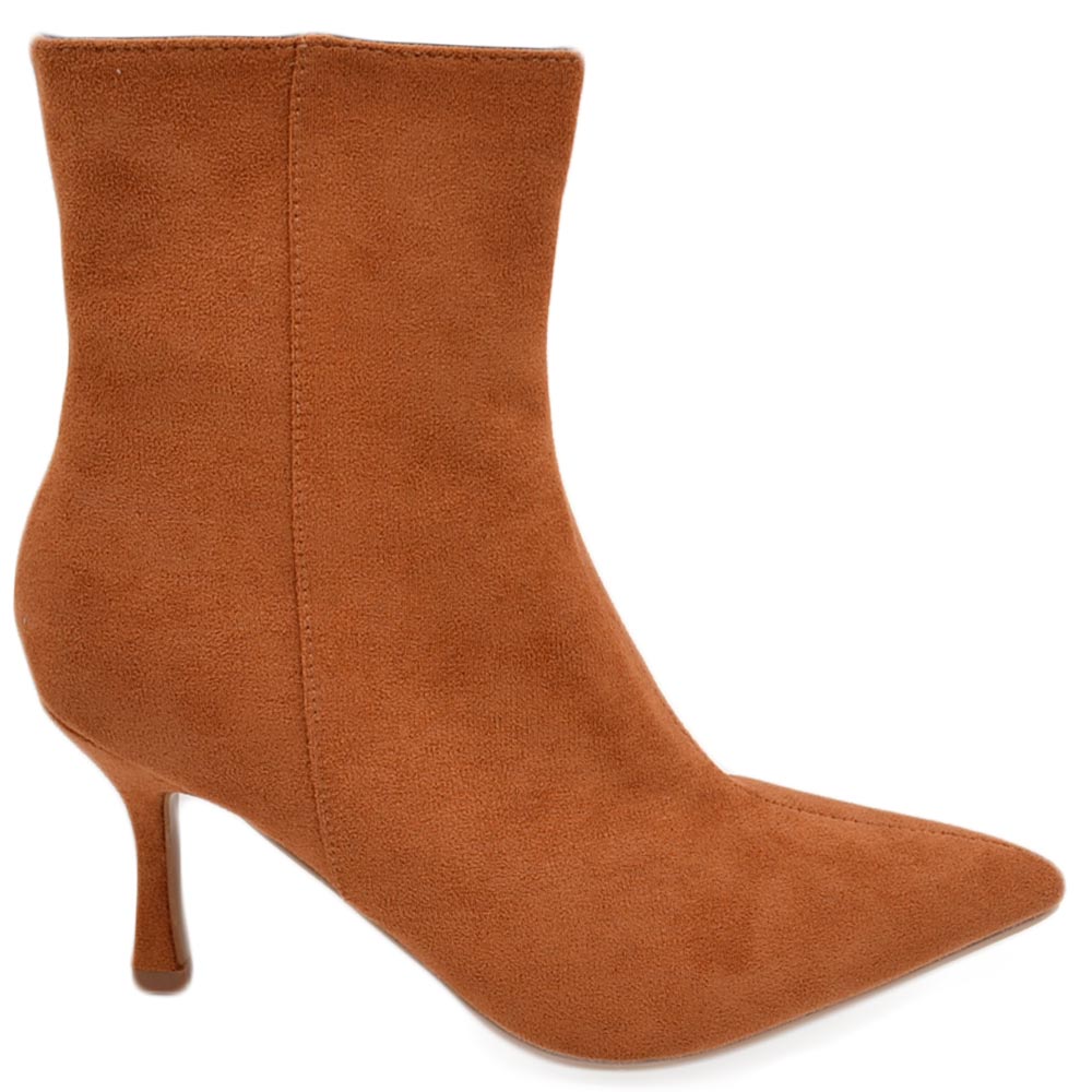 Tronchetto stivaletto camoscio cuoio donna linea Basic con tacco a spillo basso 7 cm aderente con zip a punta