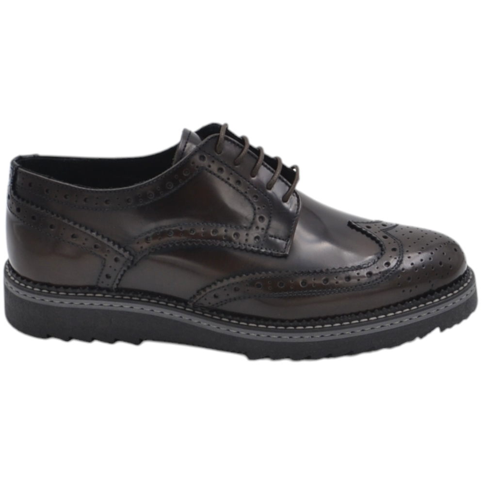 Scarpe uomo francesina in vera pelle abrasivata moro fondo furia zigrinato alto 3,5 cm grigio nero handmade in italy