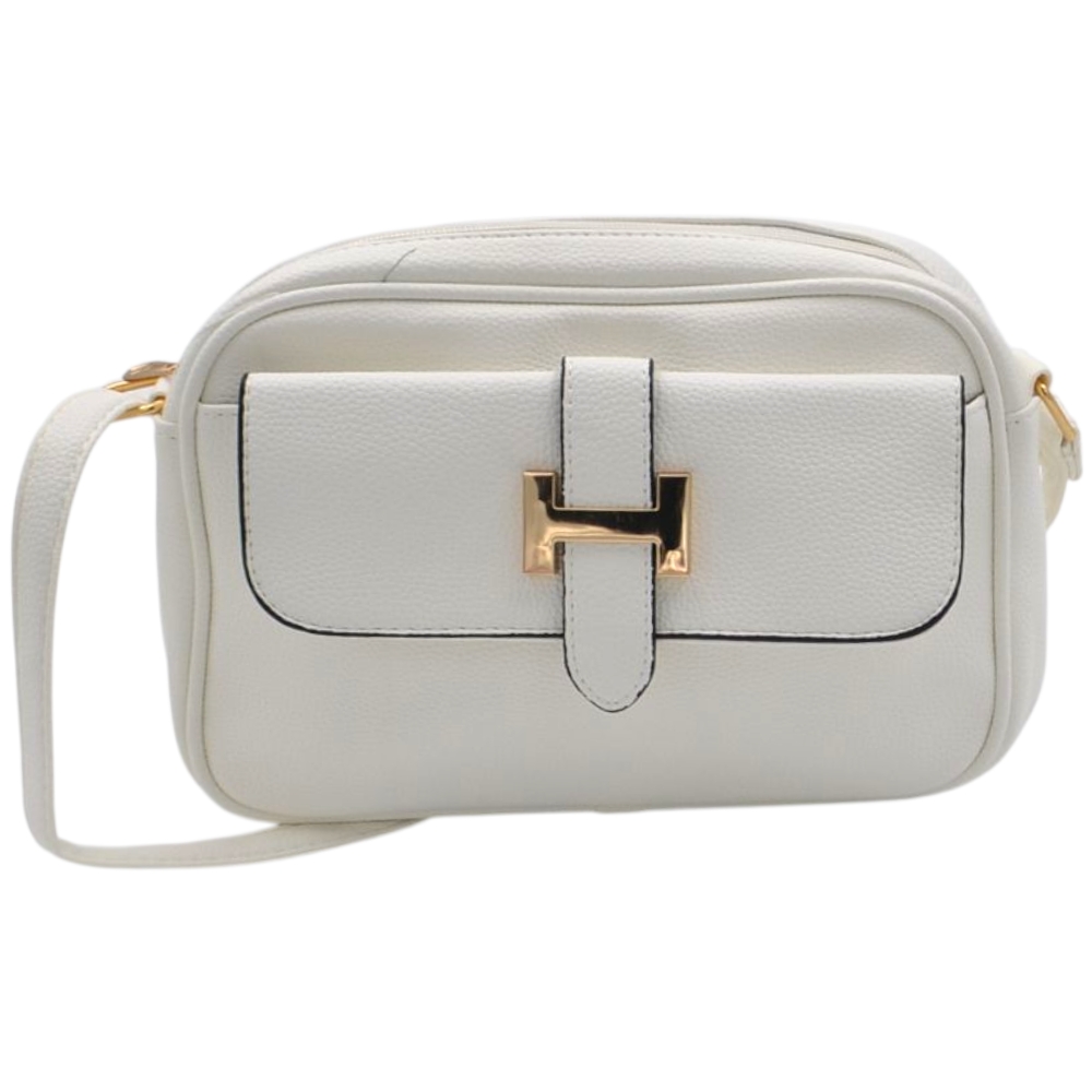 Borsa a tracolla regolabile donna small in ecopelle bianca con zip e tasca frontale