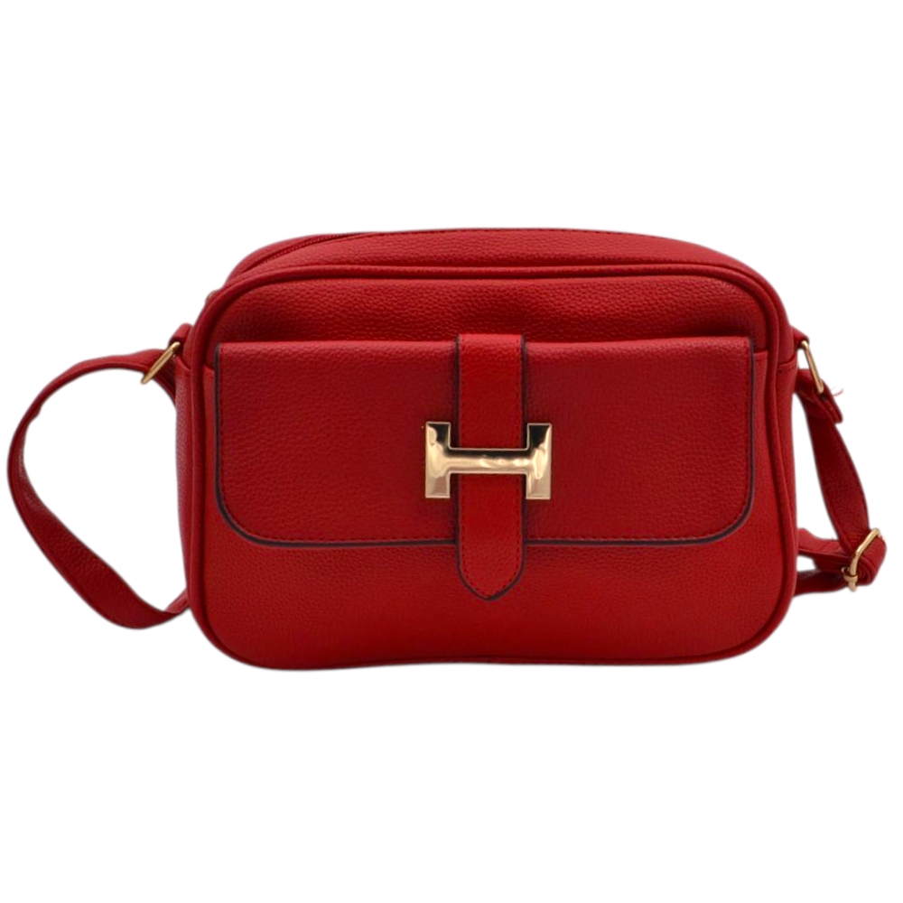 Borsa a tracolla regolabile donna small in ecopelle rosso con zip e tasca frontale