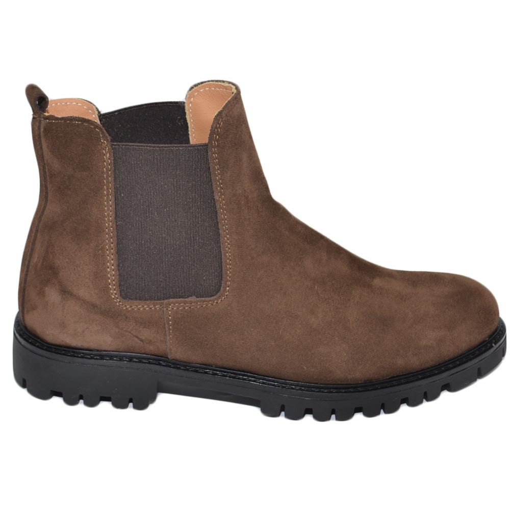 Stivale uomo Chelsea Beatles elastico vera pelle scamosciato marron gomma roccia zigrinata casual made in italy handmade
