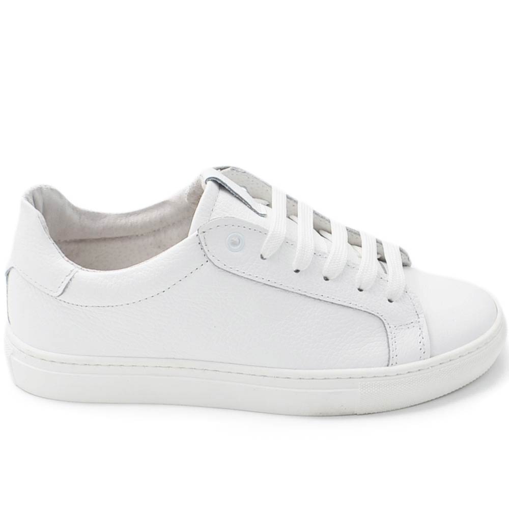 Scarpe Sneakers Basse Uomo Donna In Pelle Bianca Traforata - Suola In Gomma - Made In Italy - Lezshoes
