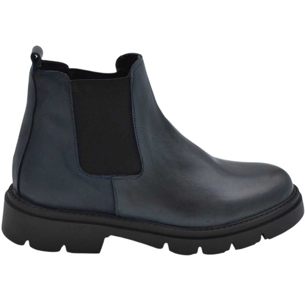 Beatles uomo stivaletto elastico vera pelle blu alto fondo roccia gomma made in italy handmade.