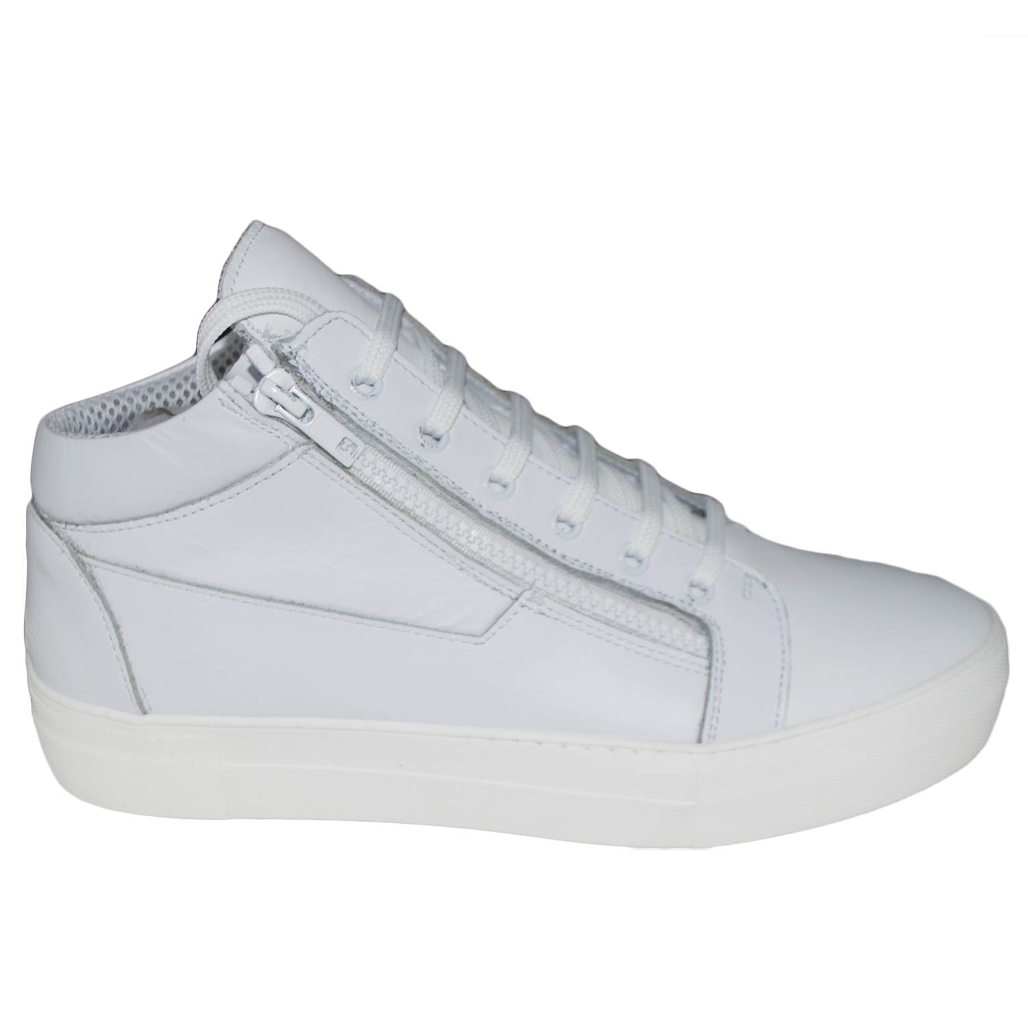 Sneakers alta uomo fondo doppio bianco antiscivolo due zip vera pelle nappa bianco lacci art 109895