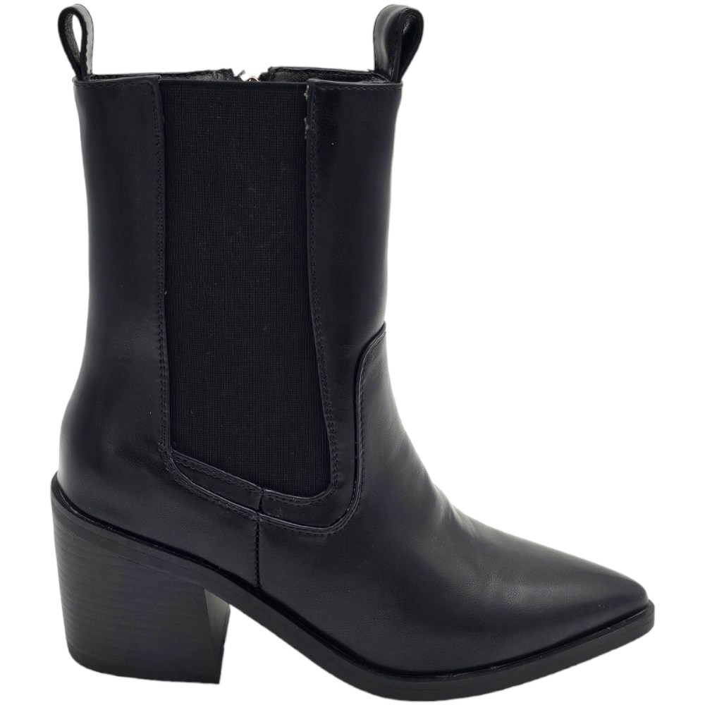 Stivaletto camperos donna linea Basic nero con elastico Beatles punta tacchetto western 2 cm moda zip liscio 