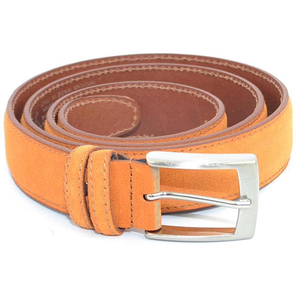 Cintura uomo cuoio mattone in vera pelle scamosciata regolabile fibbia in acciaio nickel free made in italy business man