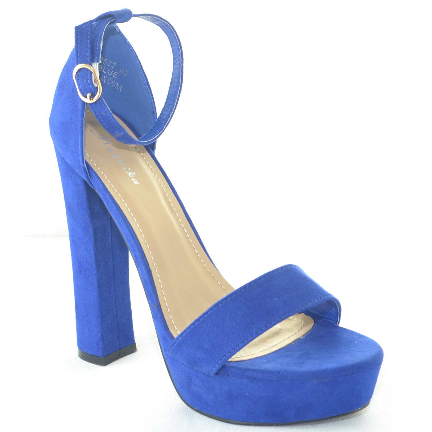 Sandalo con tacco 12 e plateau allacciato alla caviglia color blu elettrico estate 2018 glamour