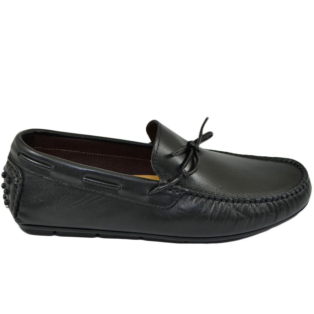 Mocassino car shoes uomo nero nappine a contrasto vera pelle morbida made in italy fondo antiscivolo moda estiva