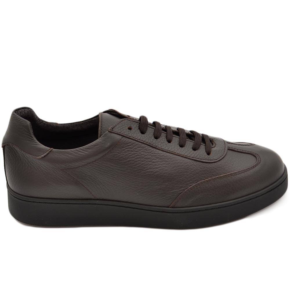 Sneakers bassa uomo classico sportivo comfort in vera pelle bottolato marrone suola comoda memory pieghevole business 