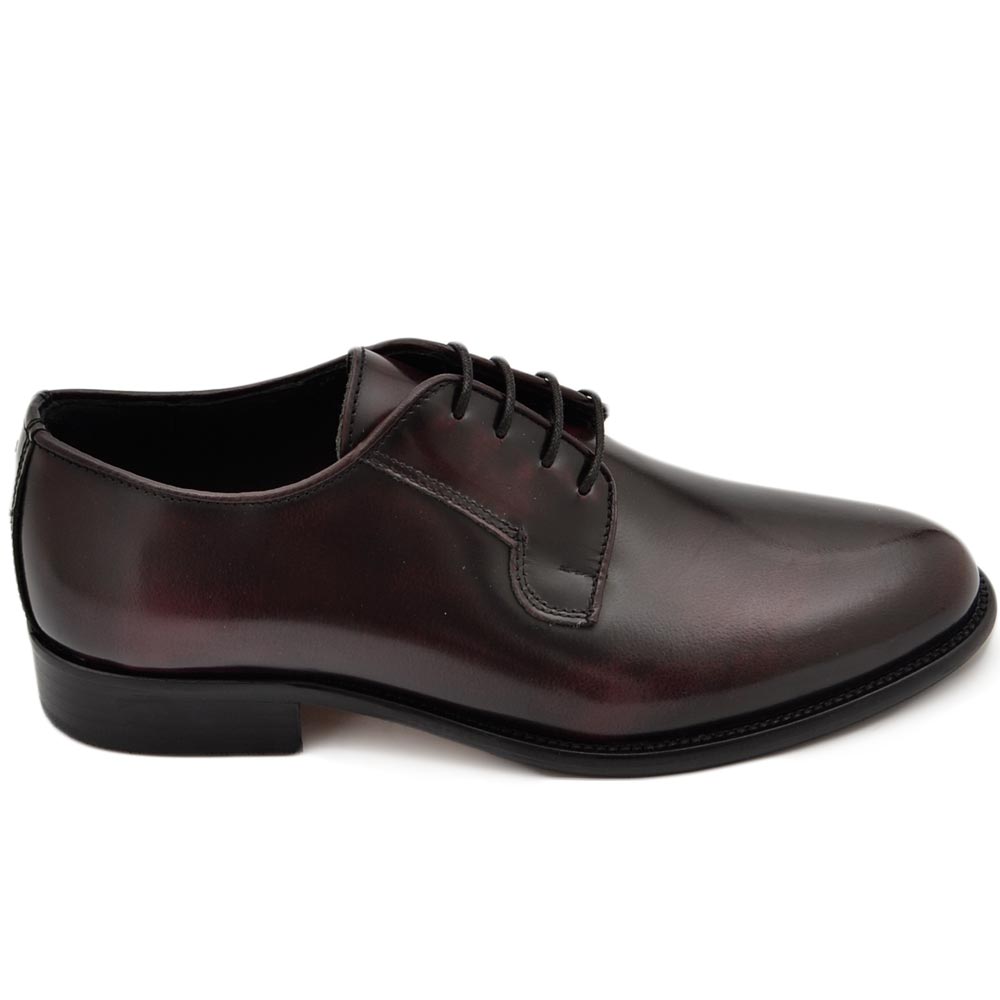 Scarpe uomo stringate liscia vera pelle bordeaux spazzolata a mano fondo classico vero cuoio antiscivolo moda elegante