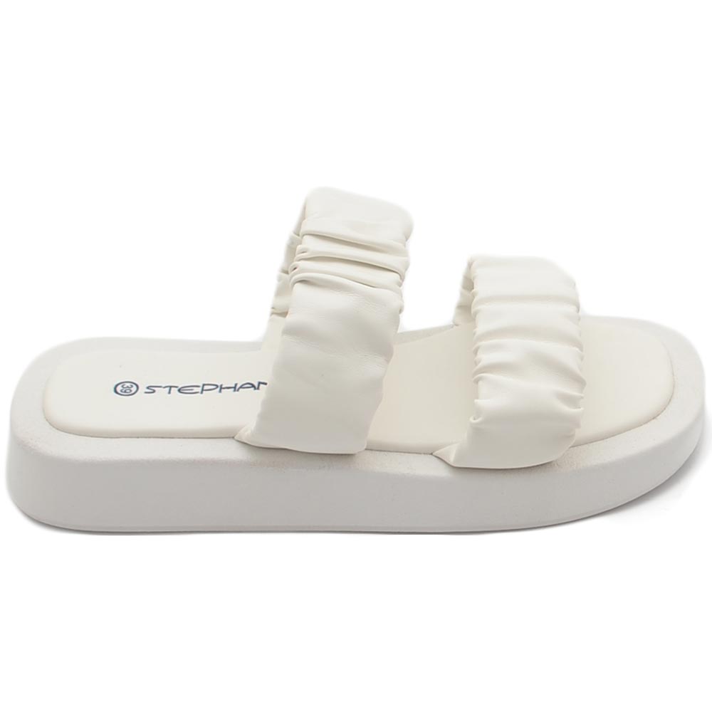 PANTOFOLA DONNA PLATFORM IN GOMMA ANTISCIVOLO BIANCO DOPPIA FASCIA ARRICCIATA COMFORT RELAX ESTIVE .