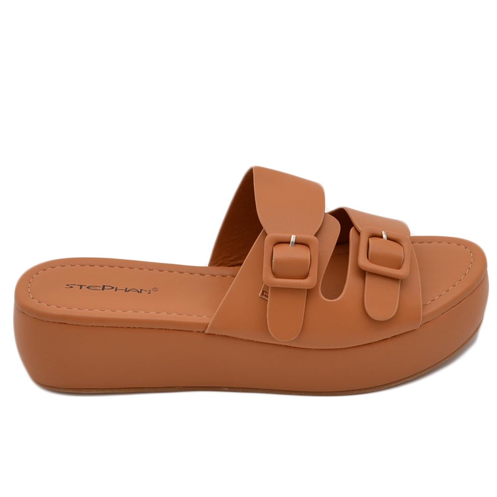 Pantofola donna platform in gomma antiscivolo cuoio nero fascia arricciata comfort relax estive 