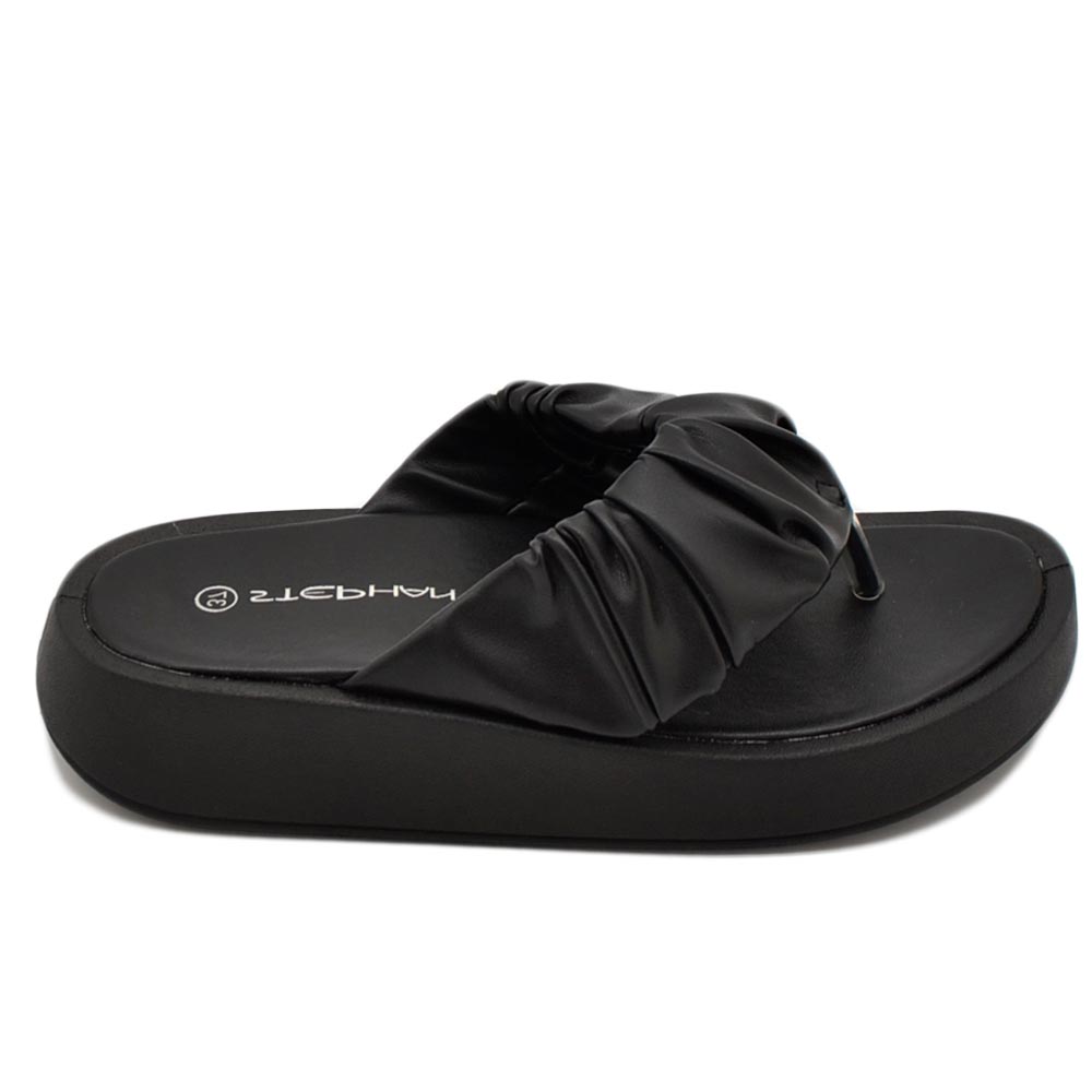 PANTOFOLA DONNA INFRADITO PLATFORM IN GOMMA ANTISCIVOLO NERO ARRICCIATO COMFORT RELAX ESTIVE .