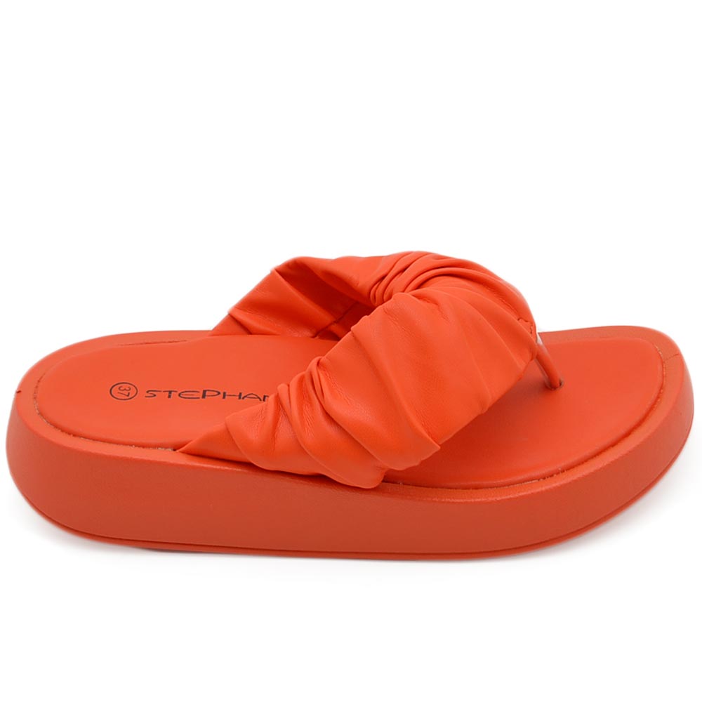 Pantofola donna infradito platform in gomma antiscivolo arancione arricciato comfort relax estive 