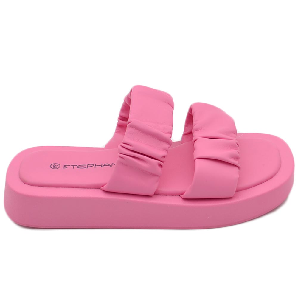 PANTOFOLA DONNA PLATFORM IN GOMMA ANTISCIVOLO FUCSIA FASCIA ARRICCIATA COMFORT RELAX ESTIVE 