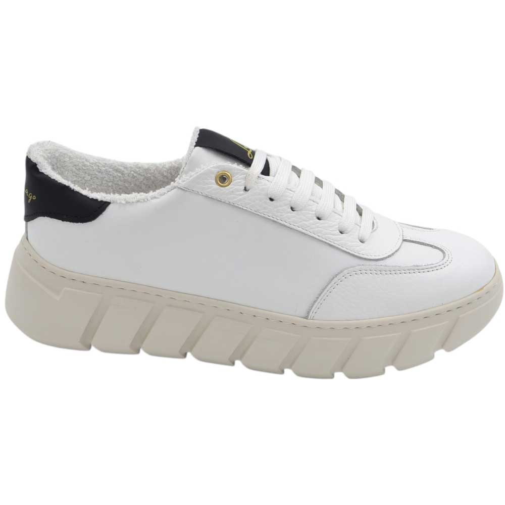 LUISANTIAGO FAMOUS 991 Sneakers dinamica in vera pelle nappa bianca fortino nero con gomma alta Eva light.