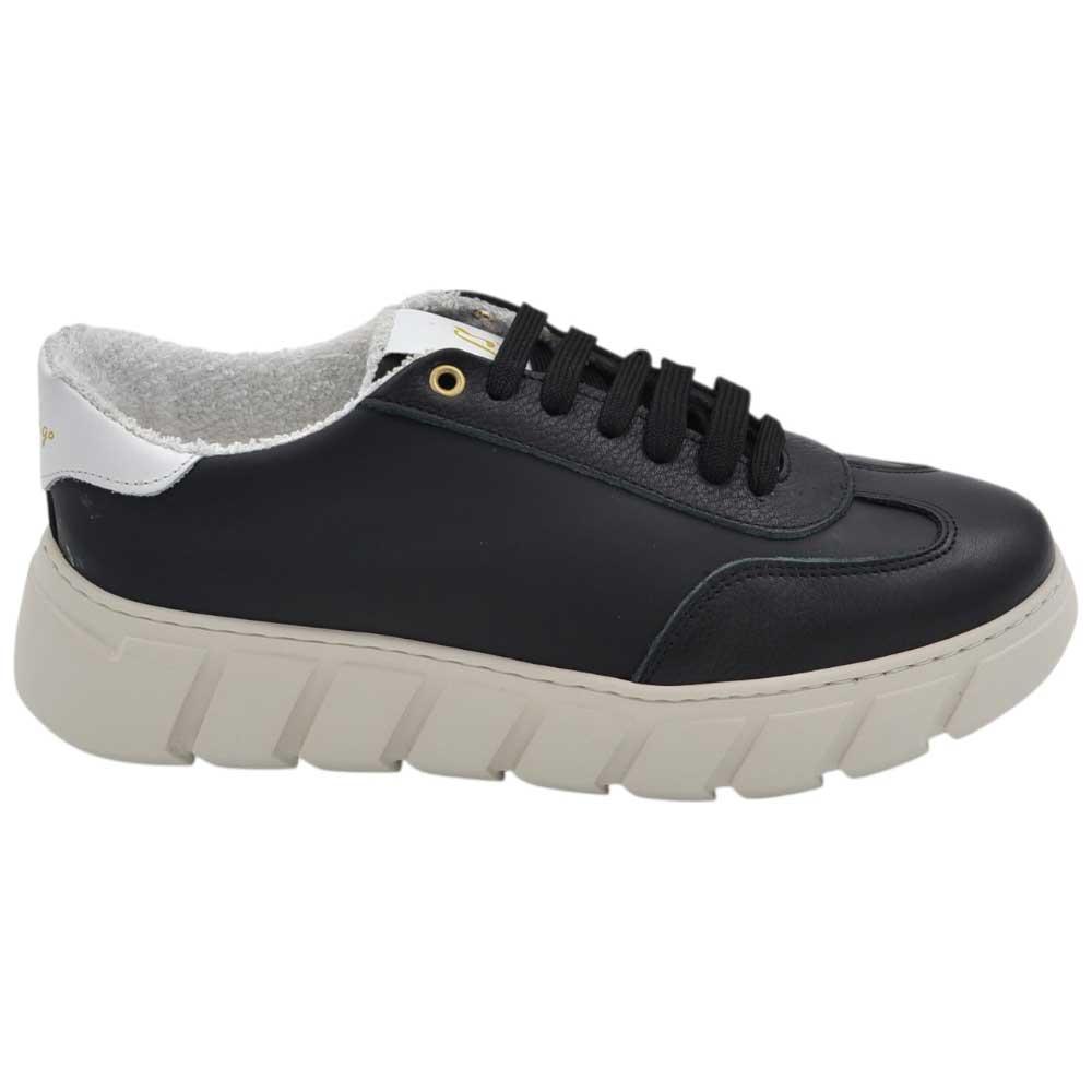 LUISANTIAGO FAMOUS 991 Sneakers dinamica in vera pelle nappa nero con fortino bianco gomma alta Eva light bianco