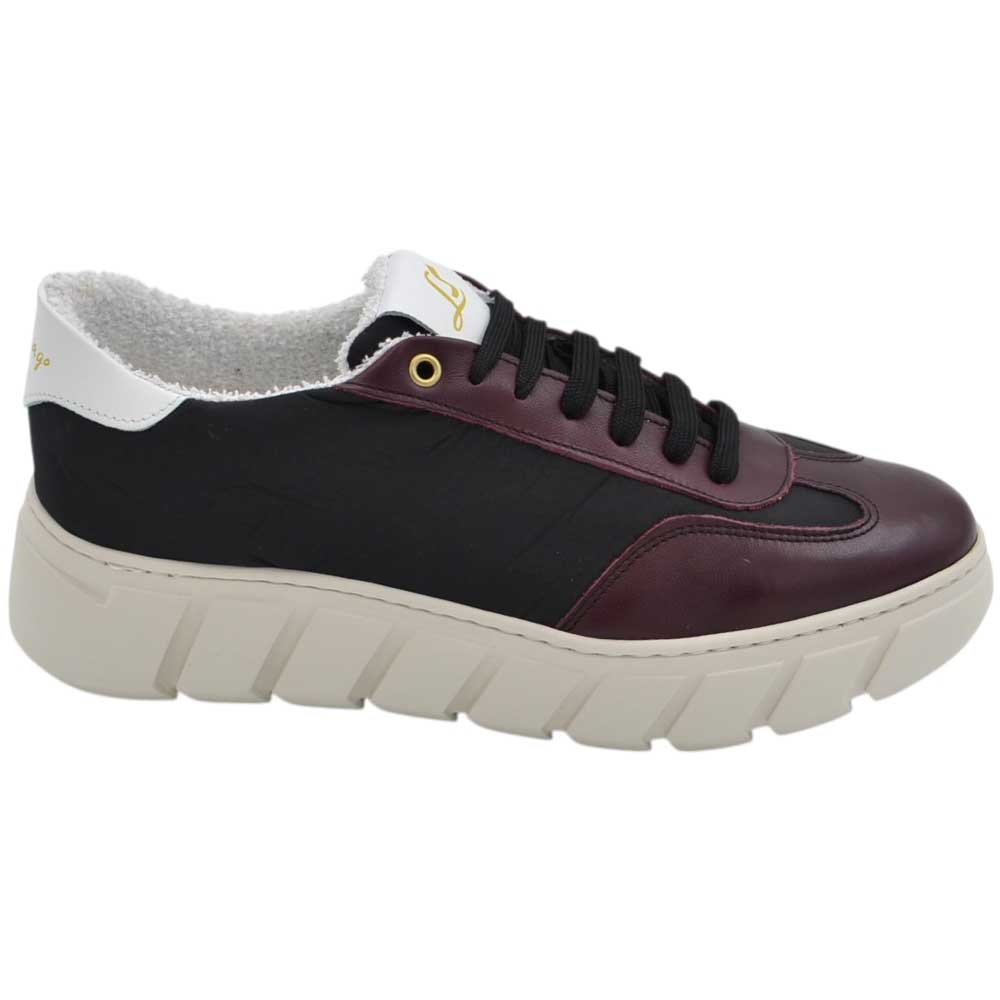 LUISANTIAGO FAMOUS 991 Sneakers dinamica in vera pelle e tessuto tecnico giubbino bordeaux gomma alta Eva light bianco