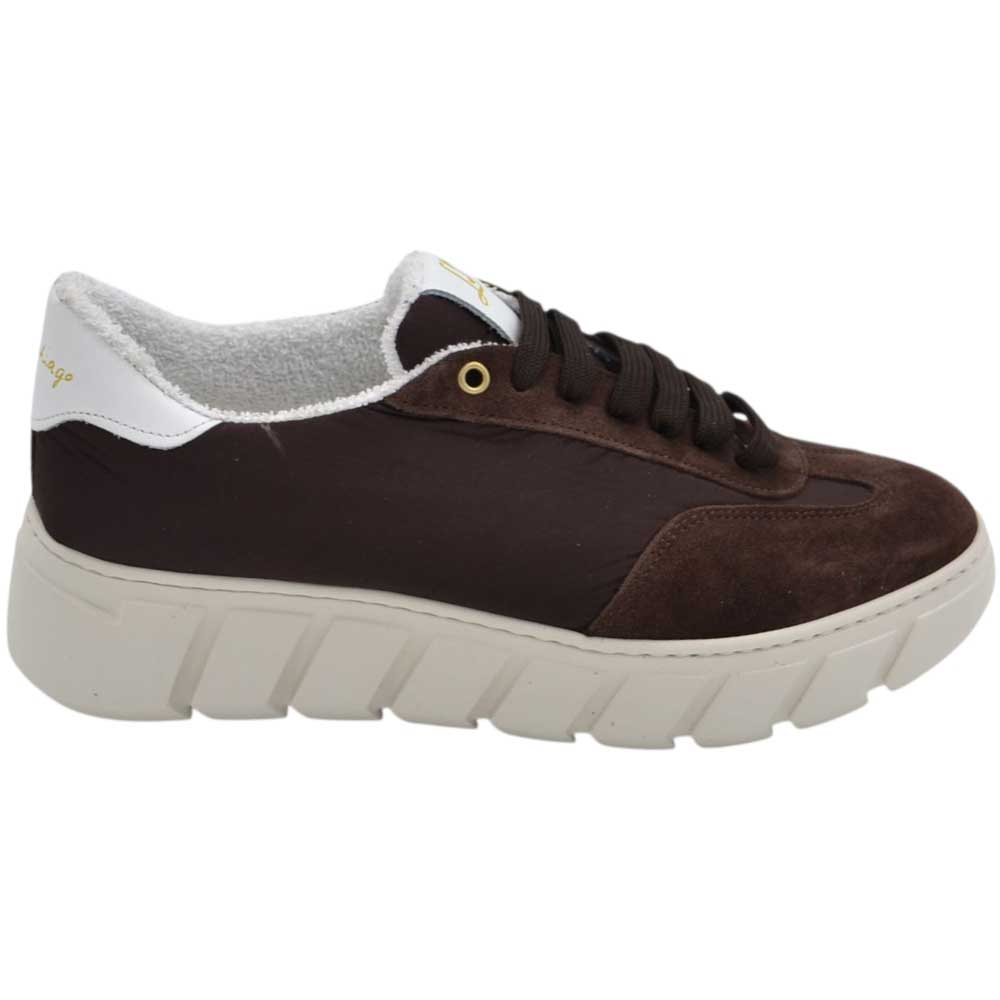 LUISANTIAGO FAMOUS 991 Sneakers dinamica in vera pelle scamosciato tessuto tecnico giubbino moro gomma alta Eva light .