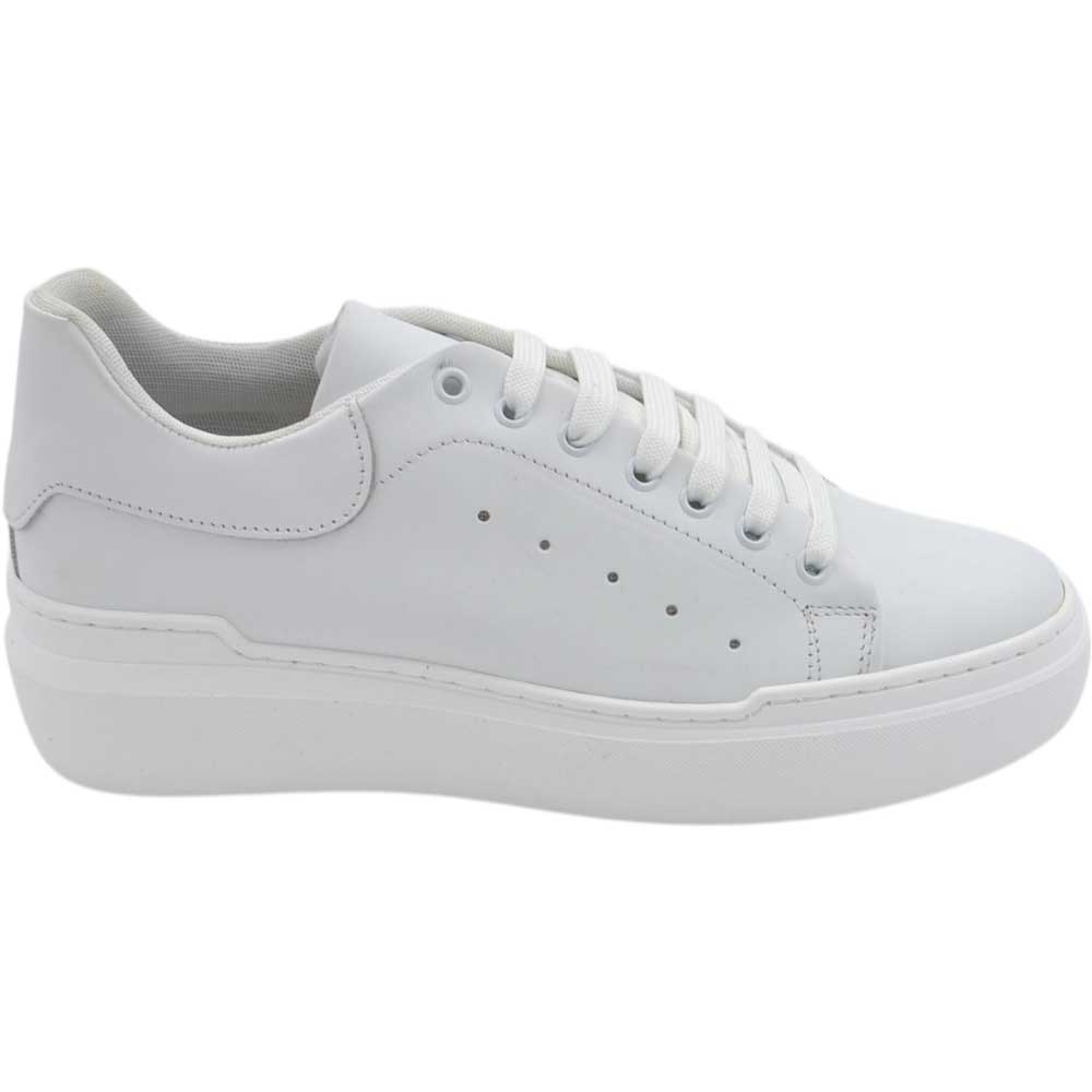 Sneakers Competitor 961 uomo bassa in vera pelle bianca liscia con fondo val in gomma eva lacci casual made in Italy.