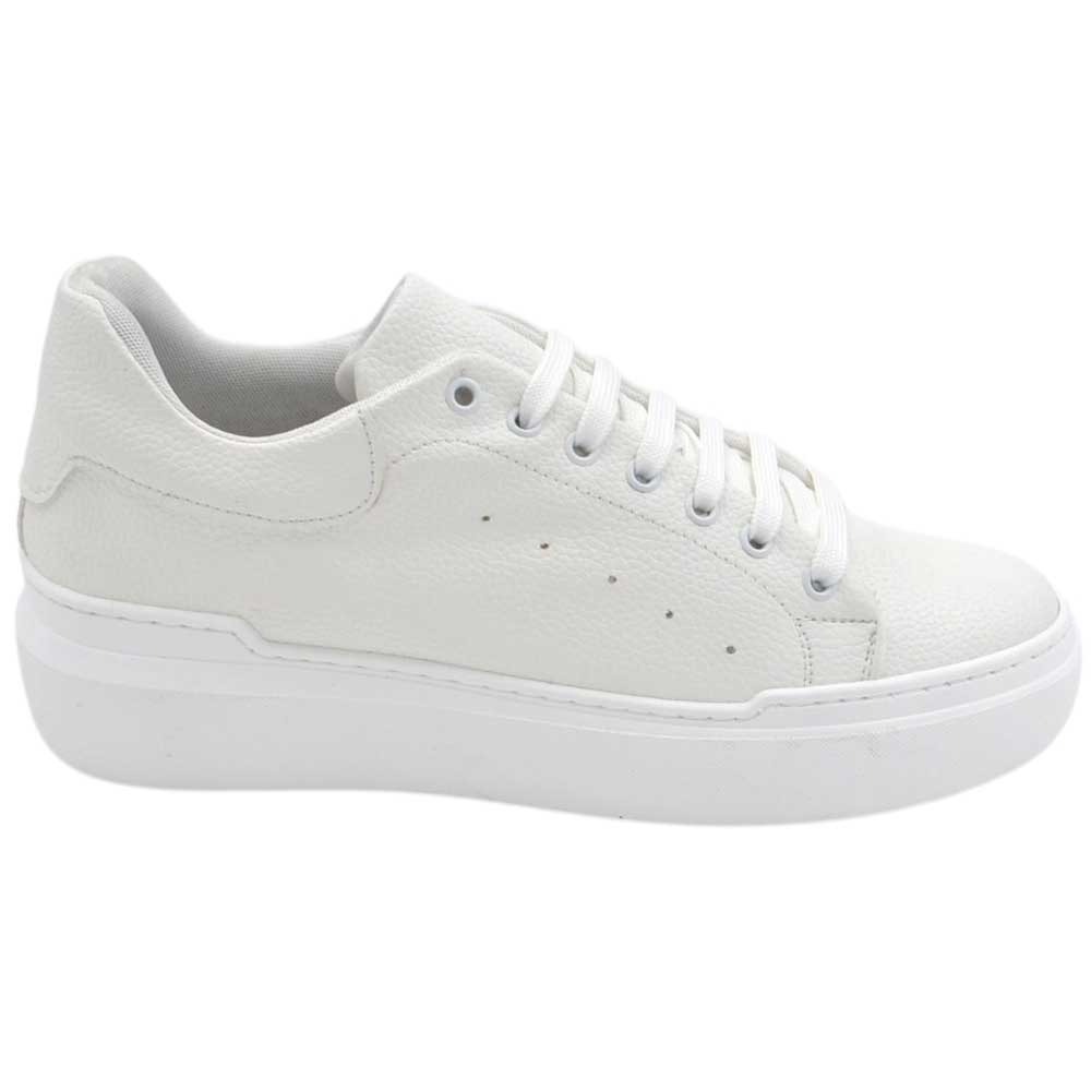 Sneakers Competitor 961 uomo bassa in vera pelle bottolata bianca con fondo val in gomma eva lacci casual made in Italy.
