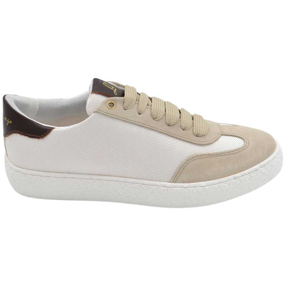 Sneakers uomo steven971 luisantiago bassa in vera pelle camoscio e tessuto beige e marrone fondo gomma basic 2,5 cm