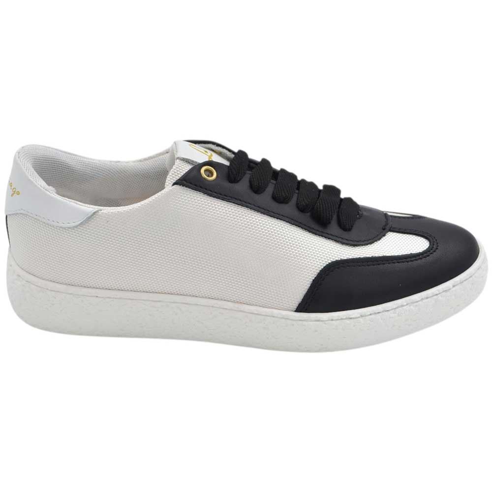Sneakers uomo steven971 luisantiago bassa in vera pelle camoscio e tessuto bianco e nero fondo gomma basic 2,5 cm	