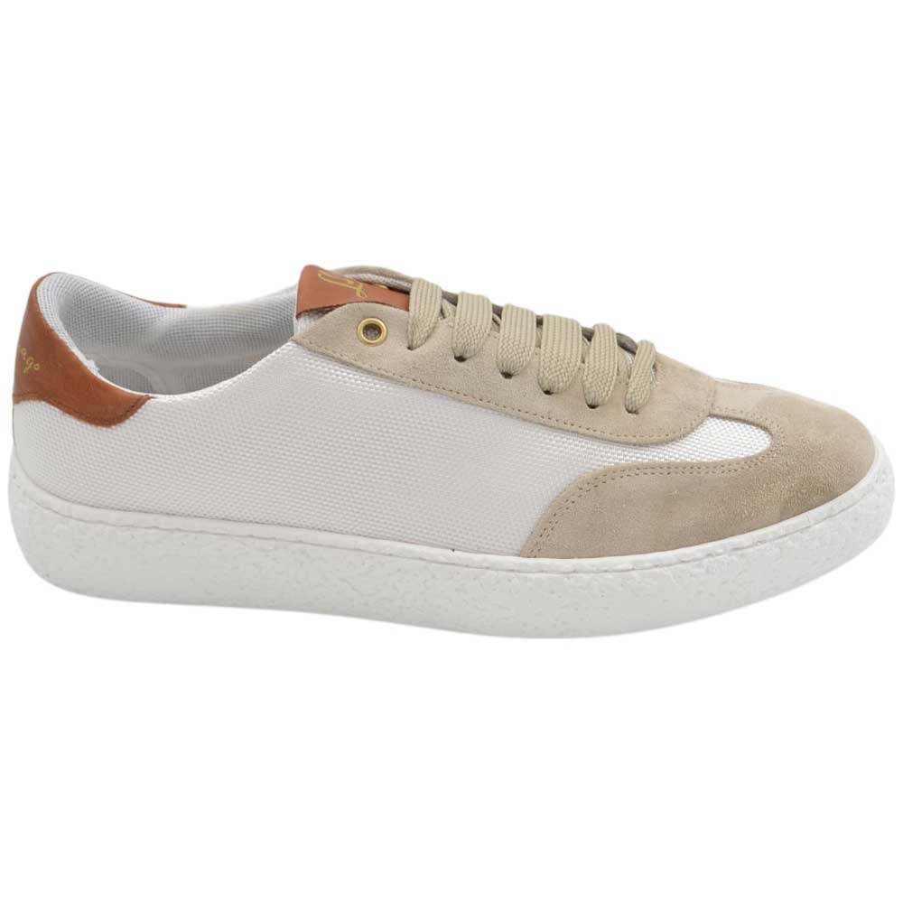 Sneakers uomo steven971 luisantiago bassa in vera pelle camoscio e tessuto beige e cuoio fondo gomma basic 2,5 cm	.
