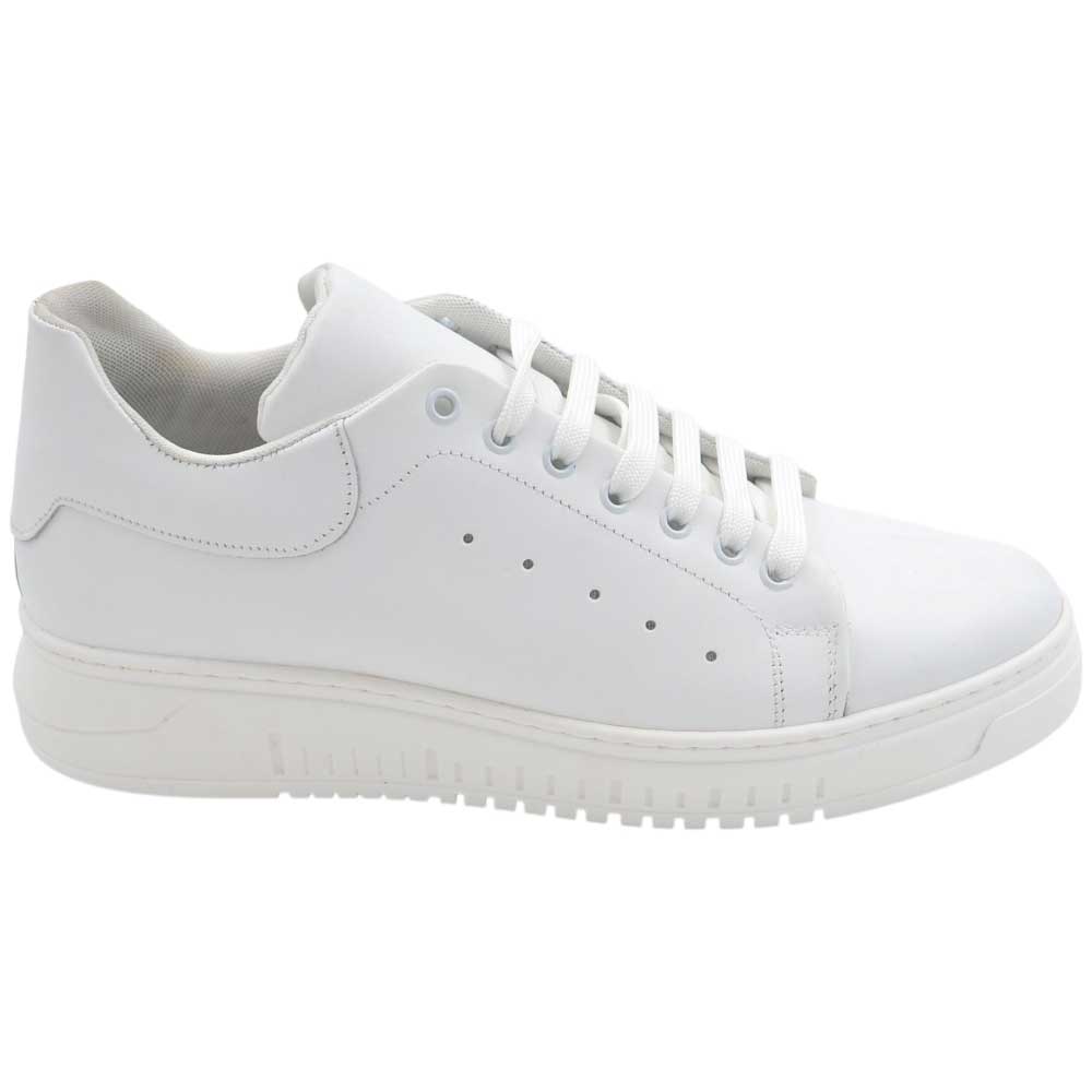 Sneakers 951 uomo bassa in vera pelle bianca liscia con fondo army in gomma eva lacci casual made in Italy