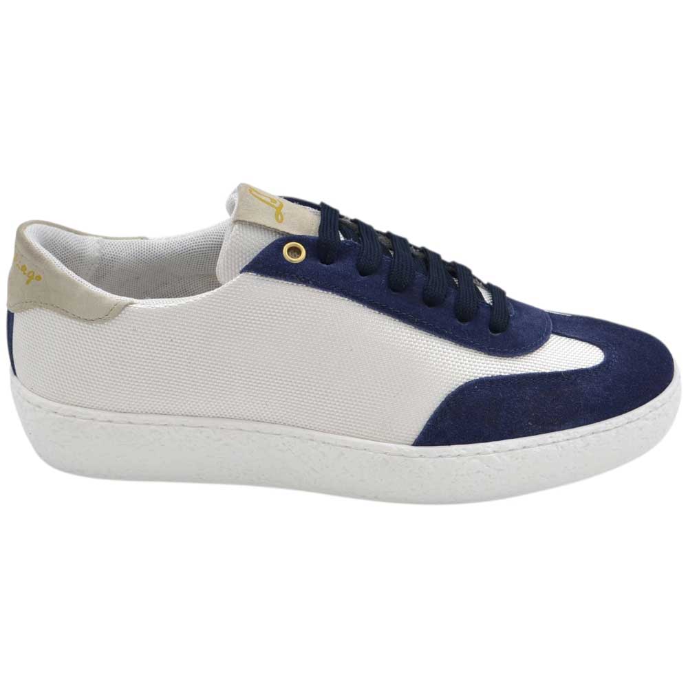 Sneakers uomo steven971 luisantiago bassa in vera pelle camoscio e tessuto beige e blu fondo gomma basic 2,5 cm	.