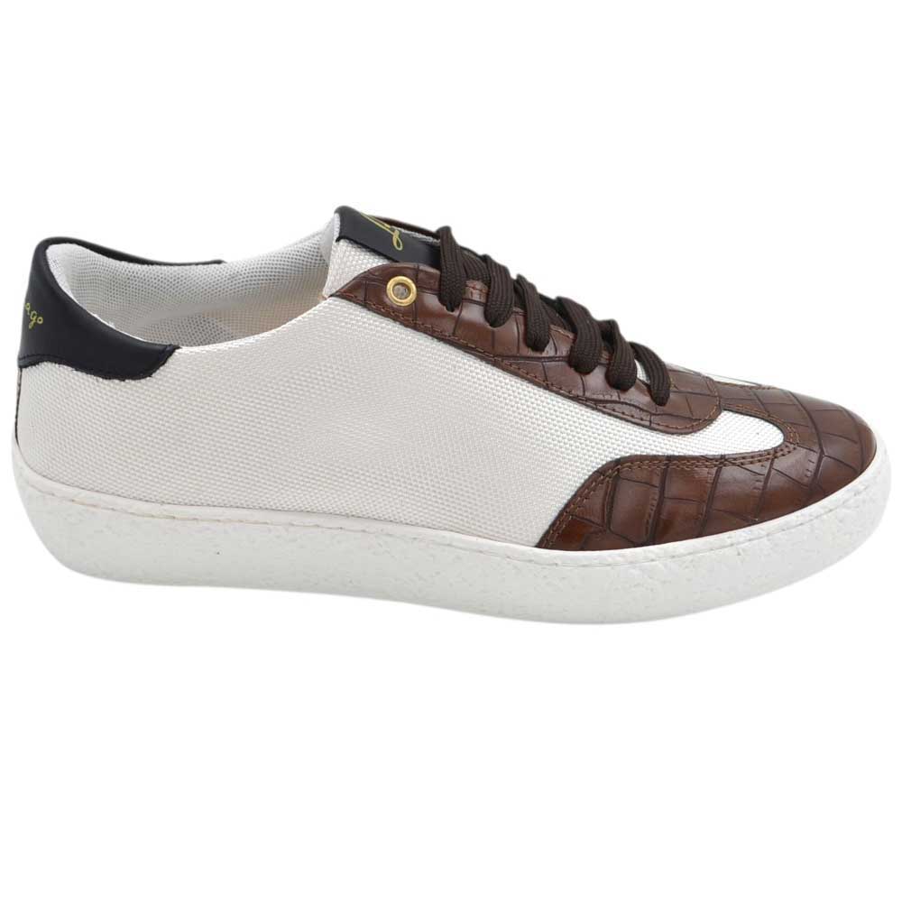 Sneakers uomo steven971 luisantiago bassa in vera pelle camoscio e tessuto marrone fondo gomma basic 2,5 cm	.