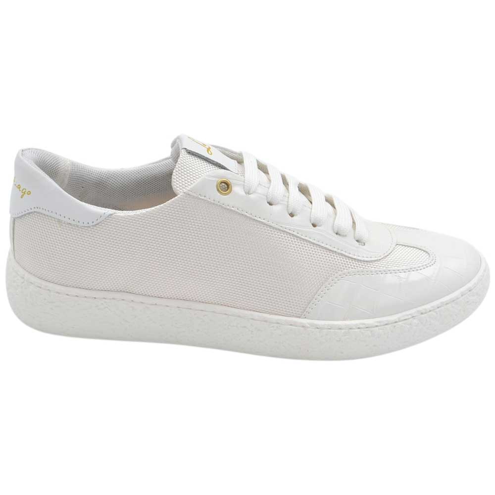  Sneakers uomo steven971 luisantiago in vera pelle e tessuto bianco classico sportivo fondo bianco gomma basic 2,5 cm