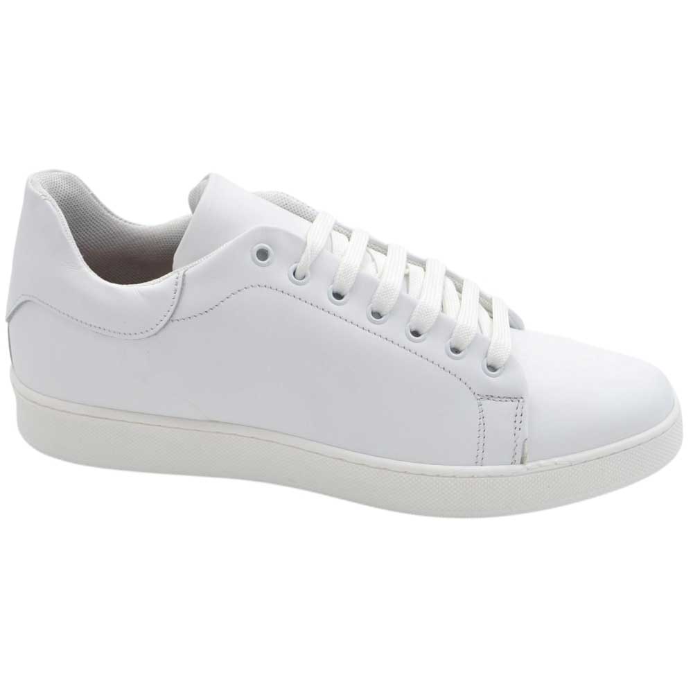 Sneakers uomo 971 bassa in vera pelle vitello bianco classico sportivo fondo bianco gomma basic 2,5 cm.