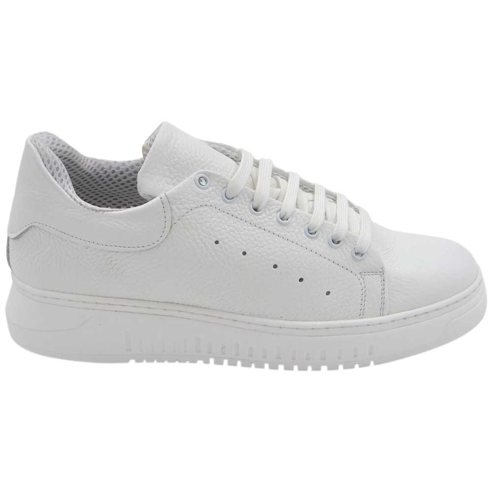 Sneakers 951 uomo bassa in vera pelle bianca bottolato con fondo army in gomma eva lacci casual made in Italy.