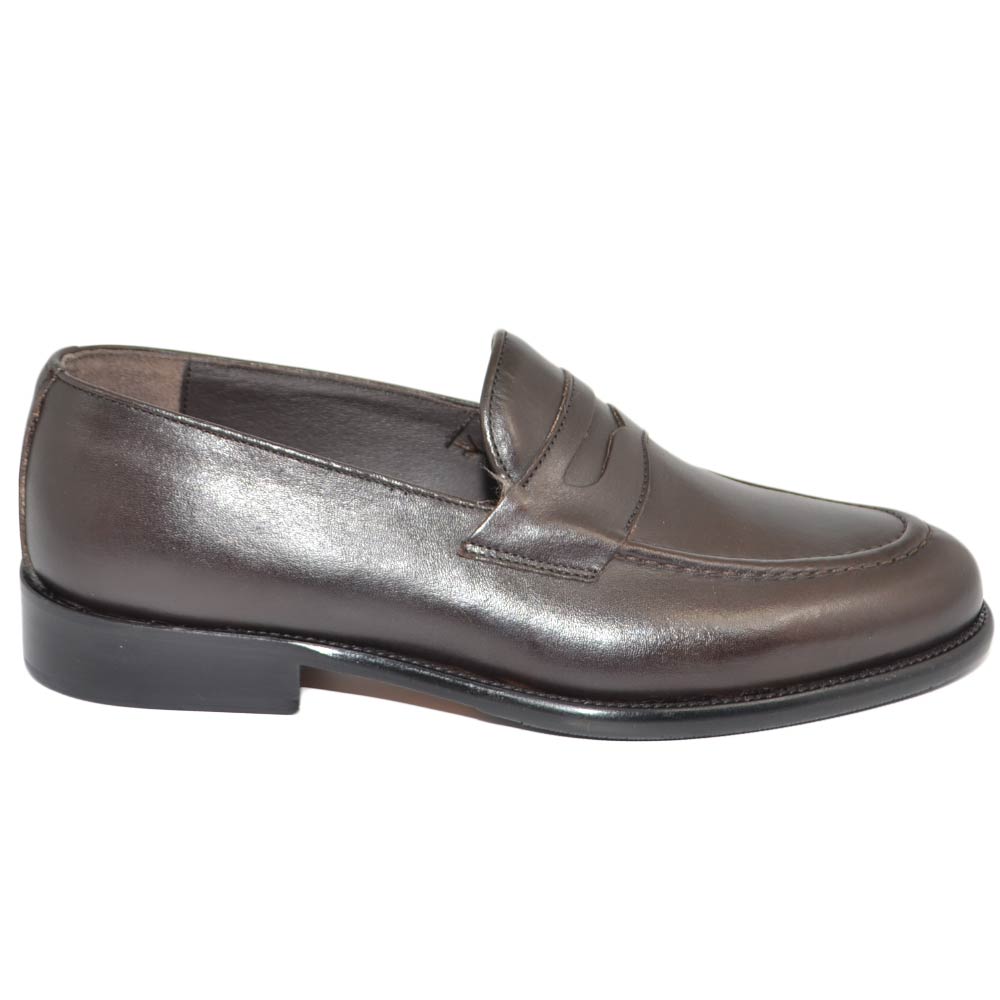 College uomo mocassino testa di marrone vera pelle spazzolata a mano suola in vero cuoio handmade in italy businessman.