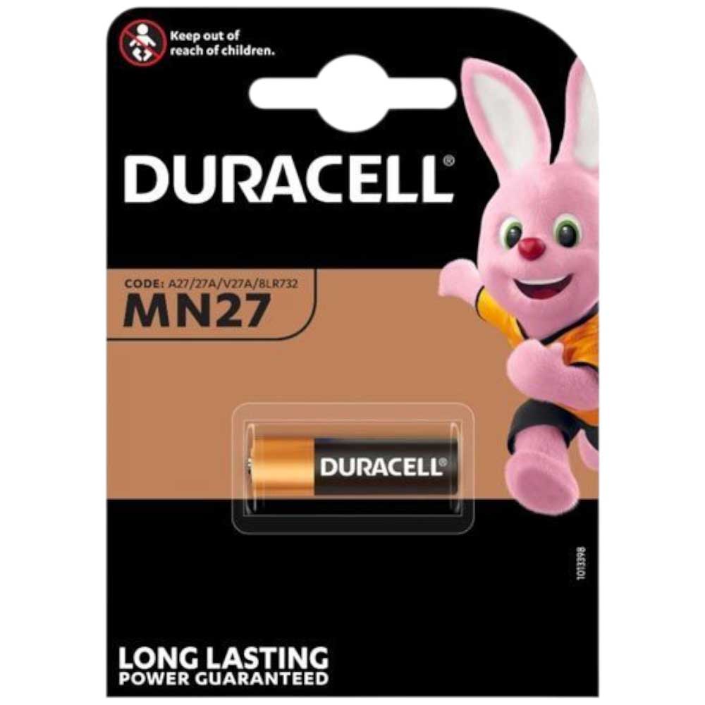 Batterie Duracell MN27 code a27 27a v27a blr732 Alkalina Specialistica Security, Nero long lasting .