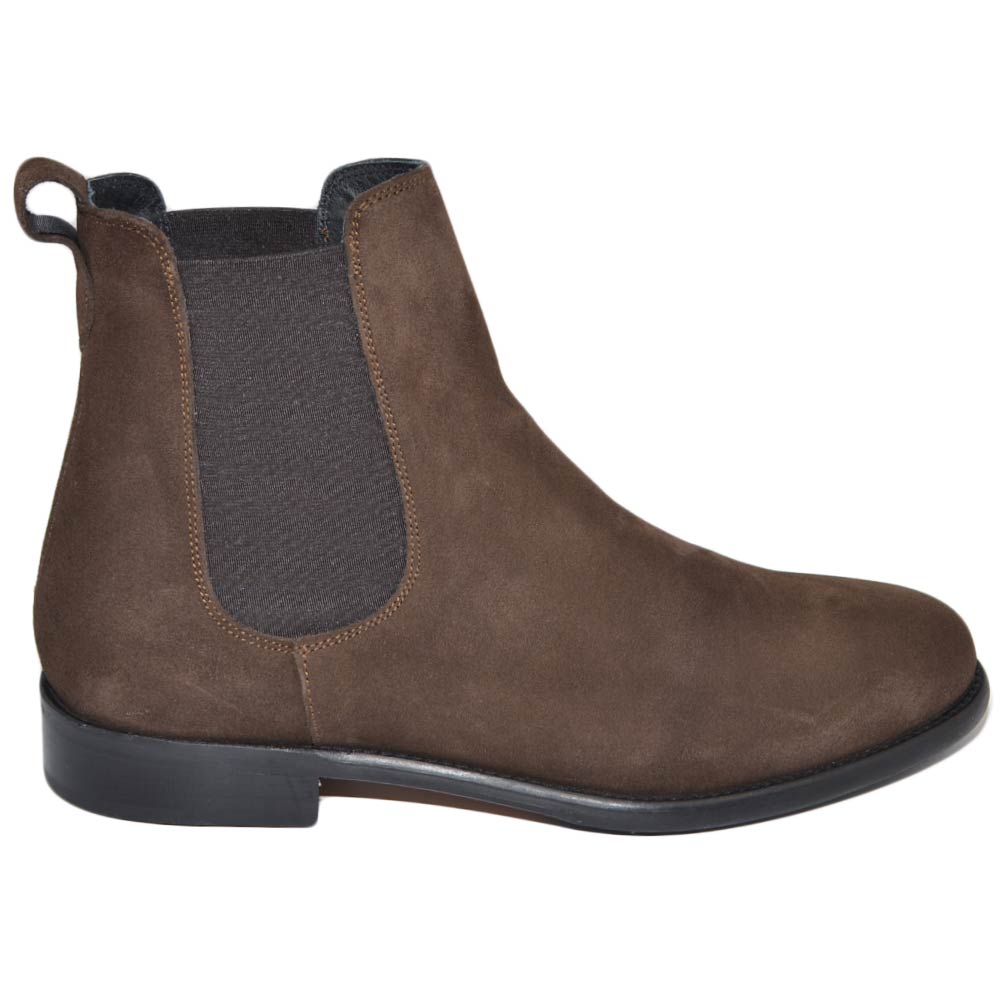 Beatles uomo stivaletto con elastico vera pelle scamosciata marrone collo alto fondo vero cuoio made in italy handmade