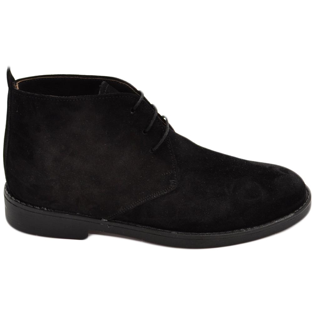Polacchino uomo invernale in vera pelle camoscio nero comfort gomma sottile da professionista handmade in italy